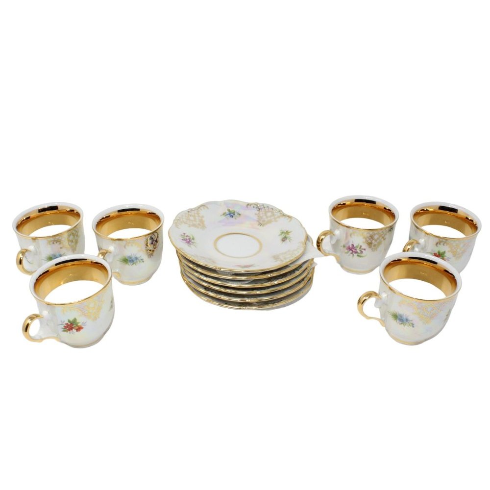 Moritz Zdekauer Czech Republic Iridescent Porcelain Tea Cup And Saucer 12PC Set - Picture 4 of 12
